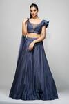 Buy_Shruti S_Blue Silk, Star Net Sequin, Threadwork Square Embroidered Blouse And Lehenga Set_at_Aza_Fashions