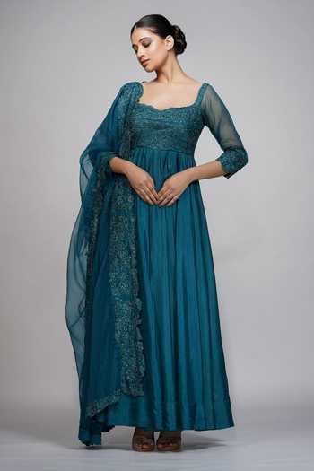 Buy_Shruti S_Blue Anarkali Silkchuridar  Satindupatta  Organza Sequin Work Upcycled Set _Online_at_Aza_Fashions