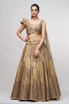 Buy_Shruti S_Gold Silk, Star Net Sequin, Zari Square Neck Embroidered Blouse And Lehenga Set_at_Aza_Fashions