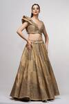 Shruti S_Gold Silk, Star Net Sequin, Zari Square Neck Embroidered Blouse And Lehenga Set_Online_at_Aza_Fashions