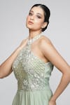 Shruti S_Green Silk Cutdana, Pearl, Sequin, Zari Halter Neck Gown_at_Aza_Fashions