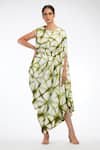 Buy_Shruti S_Green Cotton Tie Dye Round Shibori Toga Dress_at_Aza_Fashions