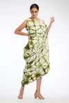 Shruti S_Green Cotton Tie Dye Round Shibori Toga Dress_Online_at_Aza_Fashions