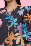 Sonam Parmar Jhawar_Black Linen Floral V Neck Cheri Balloon Sleeve Dress _at_Aza_Fashions