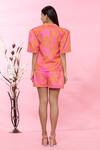 Shop_Sonam Parmar Jhawar_Orange Linen Floral Collared Neck Missy Top And Shorts Set _at_Aza_Fashions