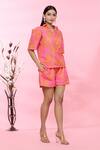 Sonam Parmar Jhawar_Orange Linen Floral Collared Neck Missy Top And Shorts Set _Online_at_Aza_Fashions