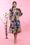 Buy_Sonam Parmar Jhawar_Multi Color Linen Floral Round Print Dress _Online_at_Aza_Fashions