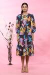 Sonam Parmar Jhawar_Multi Color Linen Floral Round Print Dress _Online_at_Aza_Fashions