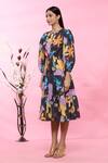 Shop_Sonam Parmar Jhawar_Multi Color Linen Floral Round Print Dress _Online_at_Aza_Fashions