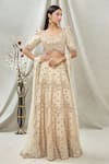 Vandana Sethi_Gold Dupion Silk Embroidered Mirror Leaf Neck Bridal Lehenga Set _Online_at_Aza_Fashions