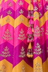 Vandana Sethi_Pink Dupion Silk Chevron, Mirror Sweetheart Neck Embroidered Lehenga Set_at_Aza_Fashions
