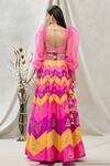 Shop_Vandana Sethi_Pink Dupion Silk Chevron, Mirror Sweetheart Neck Embroidered Lehenga Set_at_Aza_Fashions
