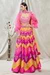 Vandana Sethi_Pink Dupion Silk Chevron, Mirror Sweetheart Neck Embroidered Lehenga Set_Online_at_Aza_Fashions