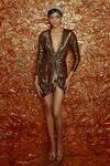 Buy_Nirmooha_Brown Lurex Metallic Draped Dress_at_Aza_Fashions