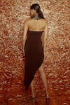 Nirmooha_Brown Lurex, Micro Halter Neck Corded Asymmetric Dress _Online_at_Aza_Fashions