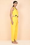 Aryavir Malhotra_Yellow Cotton Shawl Collar Top And Pant Set_Online_at_Aza_Fashions