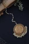 Paisley Pop_Gold Plated Pearl Temple Work Maangtikka _at_Aza_Fashions