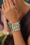 Paisley Pop_Green Kundan And Beads Bracelet _at_Aza_Fashions