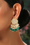 Paisley Pop_Gold Plated Kundan And Stone Green Danglers & Drops _at_Aza_Fashions