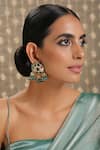 Paisley Pop_Gold Plated Stone And Beads Green Navrattan Kundan Earrings  _Online_at_Aza_Fashions