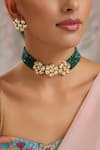 Paisley Pop_Gold Plated Kundan And Beads Green Necklace Set _at_Aza_Fashions