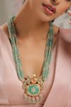 Paisley Pop_Gold Plated Stone And Beads Kundan Long Necklace _at_Aza_Fashions