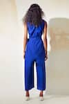 Shop_Kharakapas_Blue Poplin Solid Round Front Tie-up Jumpsuit _at_Aza_Fashions