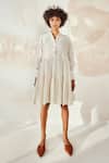 Kharakapas_White Mulmul Polka Embroidered Dress_Online_at_Aza_Fashions
