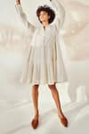 Buy_Kharakapas_White Mulmul Polka Embroidered Dress_Online_at_Aza_Fashions