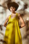 Shop_Kharakapas_Yellow Cotton Twill Solid Round Cross Back Dress  _Online_at_Aza_Fashions