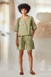 Buy_Kharakapas_Green Linen Notched Lapel Collar Shirt And Bermuda Shorts Set_at_Aza_Fashions