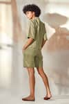 Shop_Kharakapas_Green Linen Notched Lapel Collar Shirt And Bermuda Shorts Set_at_Aza_Fashions