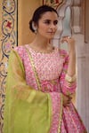 Rivaaj Clothing_Pink Cotton Printed Floral Hand Block Motifs Kalidar Kurta Gharara Set _at_Aza_Fashions