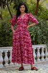 Buy Rivaaj Clothing Red Cotton Sunflower Print Dress at Aza Fashions Buy_Rivaaj Clothing_Red Cotton Sunflower Print Dress_at_Aza_Fashions