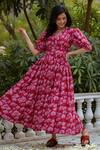 Rivaaj Clothing Red Cotton Sunflower Print Dress Online at Aza Fashions Rivaaj Clothing_Red Cotton Sunflower Print Dress_Online_at_Aza_Fashions
