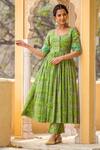 Buy_Rivaaj Clothing_Green Cotton Printed Floral Hand Block Motifs U Anarkali And Pant Set _at_Aza_Fashions