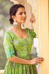 Shop_Rivaaj Clothing_Green Cotton Printed Floral Hand Block Motifs U Anarkali And Pant Set _Online_at_Aza_Fashions
