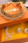 Shop Zariin Gold Plated Pearls Cutwork Jewellery Set Gift Box Online at Aza Fashions Shop_Zariin_Gold Plated Pearls Cutwork Jewellery Set Gift Box _Online_at_Aza_Fashions