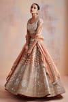 Buy_Suhino_Orange Tissue Embroidered Zari Work Jewel Neck Mirror Bridal Lehenga Set _at_Aza_Fashions