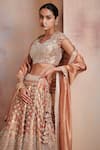 Buy_Suhino_Orange Tissue Embroidered Zari Work Jewel Neck Mirror Bridal Lehenga Set _Online_at_Aza_Fashions