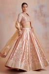 Buy_Suhino_Orange Tissue Embroidered Zari Work Leaf Neck Mirror Bridal Lehenga Set _at_Aza_Fashions