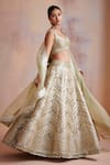 Buy_Suhino_White Tissue Embroidered Resham Work Leaf Mirror Bridal Lehenga Set _at_Aza_Fashions