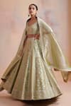 Buy_Suhino_Green Organza Embroidered Resham Work Leaf Mirror Bridal Lehenga Set _at_Aza_Fashions