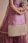 Buy_Suhino_Purple Organza Embroidered Zari Work Round Notched Mirror Kurta Gharara Set _Online_at_Aza_Fashions