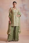 Buy_SUHINO_Green Organza, Georgette, Slub Silk Mirror , Resham Kurta Gharara Set _at_Aza_Fashions