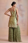 Shop_SUHINO_Green Organza, Georgette, Slub Silk Mirror , Resham Kurta Gharara Set _at_Aza_Fashions