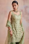 SUHINO_Green Organza, Georgette, Slub Silk Mirror , Resham Kurta Gharara Set _Online_at_Aza_Fashions