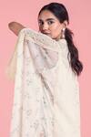 Shop_Saundh_White Bamberg Cotton Floral, Lace Work, Schiffli Band Collar Print Kaftan Dress_Online_at_Aza_Fashions