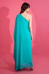 Shop_Mani Bhatia_Green Viscose Georgette Jewel Stone Asymmetric Shoulder Kaftan _at_Aza_Fashions