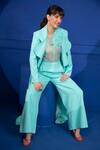 Buy_Mani Bhatia_Blue Organza, Banana Crepe Plain Open Scallop Blazer And Pant Set _at_Aza_Fashions